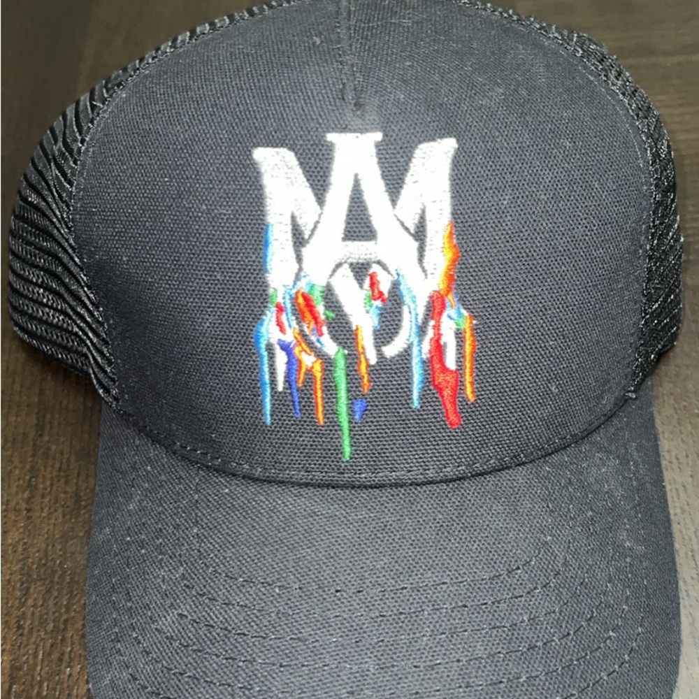 AMIRI Black Cap with Dripping Multicolor Logo